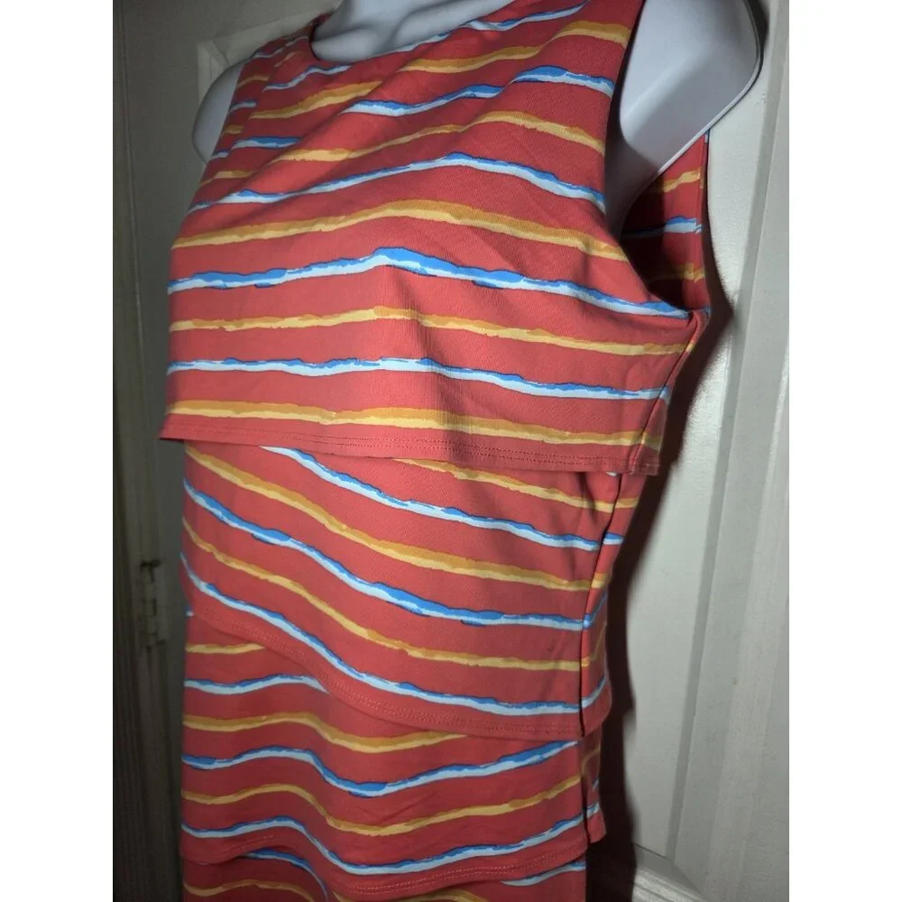 J McLaughlin Coral, Orange‎ & Blue Sleeveless Striped Knee Length Dress S/M NWT